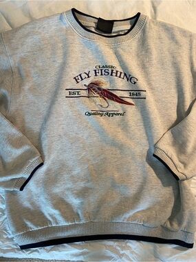 Classic Light Gray Fly Fishing Crewneck Sweatshirt